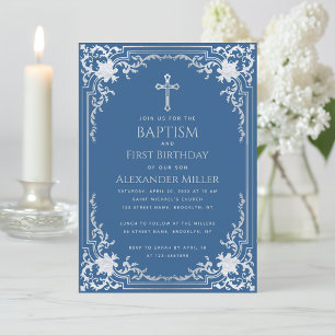 Invitation Baptême garçon Premier anniversaire Vintage classi