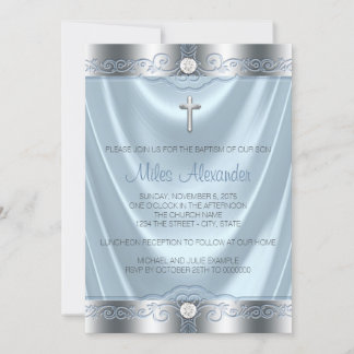 Invitation Baptême Garçons Bleu et Argent