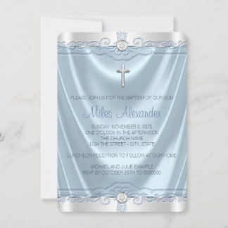 Invitation Baptême Garçons Bleu et Argent