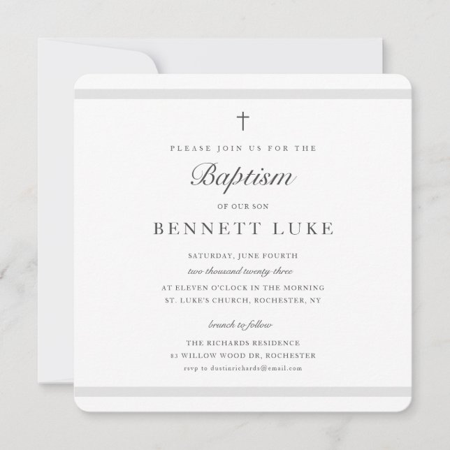 Invitation Baptême Garçons ou Filles Élégance Moderne (Devant)