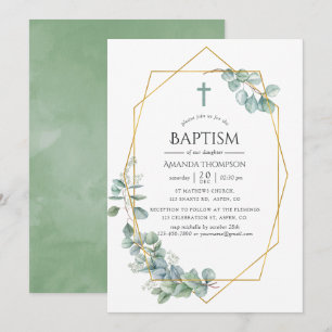 Invitation Baptême géométrique à l'aquarelle d'eucalyptus