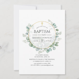 Invitation Baptême géométrique à l'aquarelle d'eucalyptus