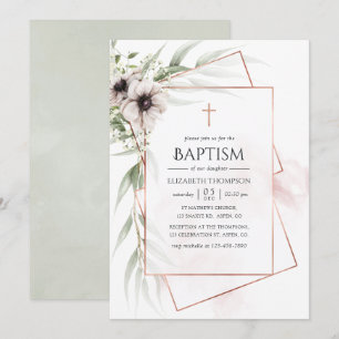 Invitation Baptême géométrique à l'aquarelle Eucalyptus