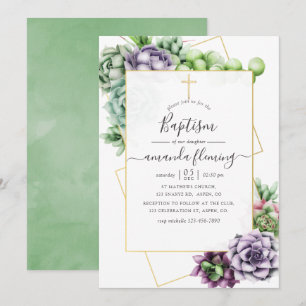 Invitation Baptême géométrique de succulente à l'aquarelle