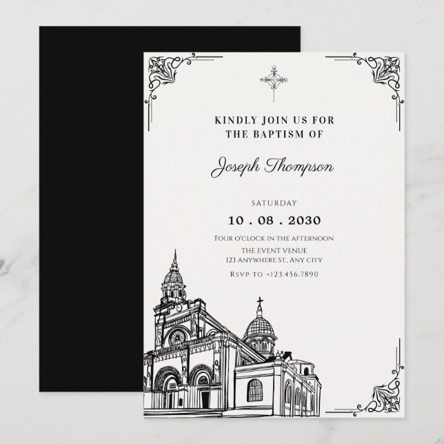 Invitation Baptême gothique (Devant / Derrière)