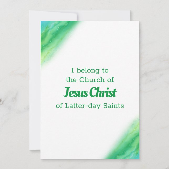 Invitation Baptême LDS Vert et Bleu (Dos)