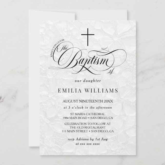 Invitation Baptême Luxueux Élégant (Devant)