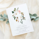 Invitation Baptême Magnolia<br><div class="desc">Ce design présente des tons neutres avec des fleurs de magnolia et de coton.</div>