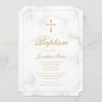 Baptême Marbre blanc Gold Cross Script Garçon