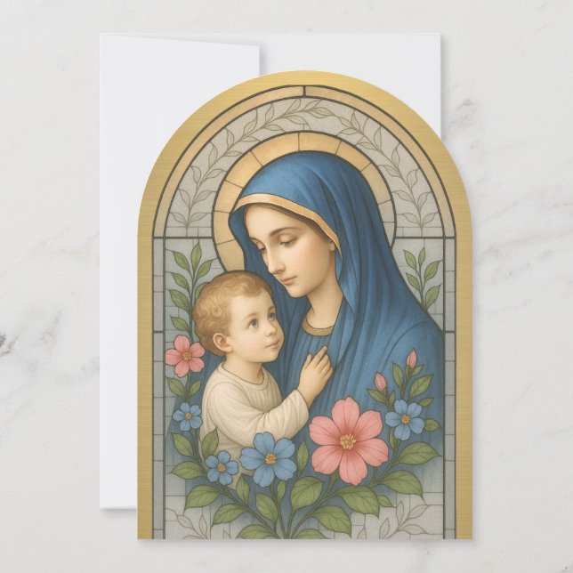 Invitation Baptême Marie Jésus Or Vitrail (Dos)