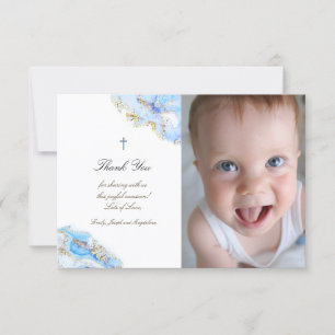 Invitation Baptême merci marbre bleu rose