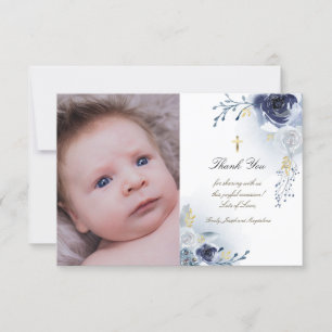 Invitation Baptême merci rose bleu poussiéreux