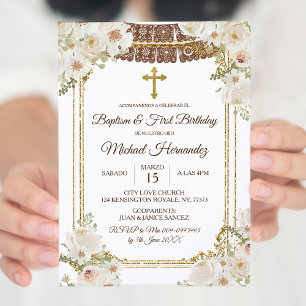 Invitation Baptême mexicain Brown et premier anniversaire