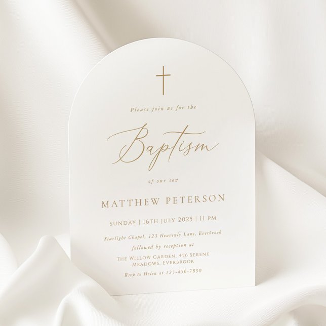 Invitation Baptême minimal en calligraphie dorée (Créateur téléchargé)