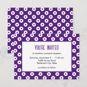 Invitation Baptême minimaliste à pois violets et blancs