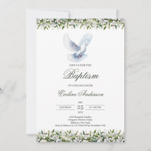 Invitation baptême minimaliste avec colombe blanch