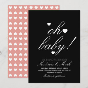 Invitation Baptême Minimaliste Cœurs Flottants Blanc Noir