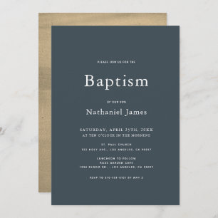 Invitation Baptême minimaliste Marine Blue & Gold Boy