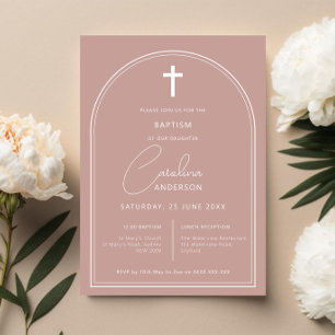 Invitation Baptême minimaliste simple arc rose