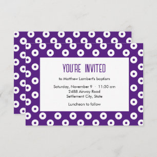 Invitation Baptême minimaliste violet et blanc Polka-point