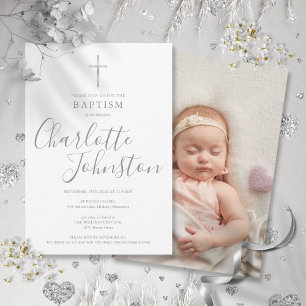 Invitation Baptême Moderne Christening Photo à Signature Arge