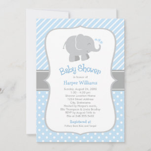 Invitation Baptême Moderne de Bébé Garçon à l'Éléphant Bleu