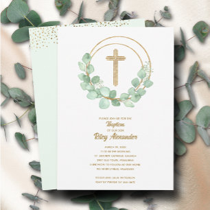 Invitation Baptême moderne de l'eucalyptus