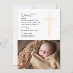 Invitation Baptême Moderne Élégant Photo de Bébé Événement d'