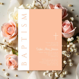 Invitation Baptême Moderne Élégant Rose Fille Religieuse