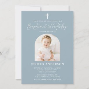 Invitation Baptême moderne et 1ère fille d'anniversaire