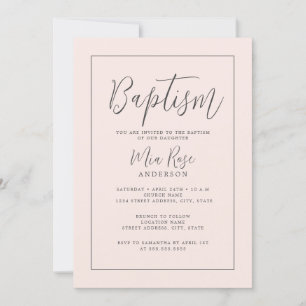 Invitation Baptême Moderne Fille Rose Douce