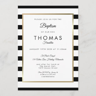 Invitation Baptême moderne noir blanc rayé