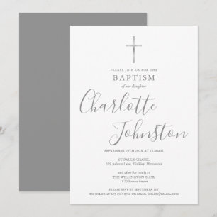 Invitation Baptême Moderne Signature Argent