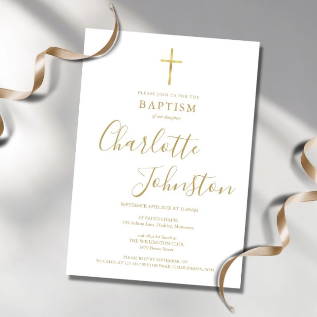 Invitation Baptême Moderne Signature Dorée  (Créateur téléchargé)