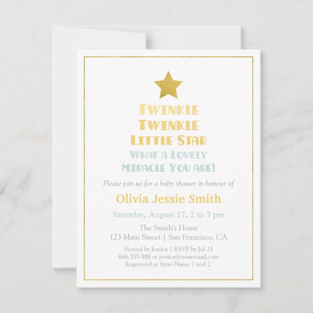 Invitation Baptême Moderne Twinkle Twinkle Little Star (Devant)
