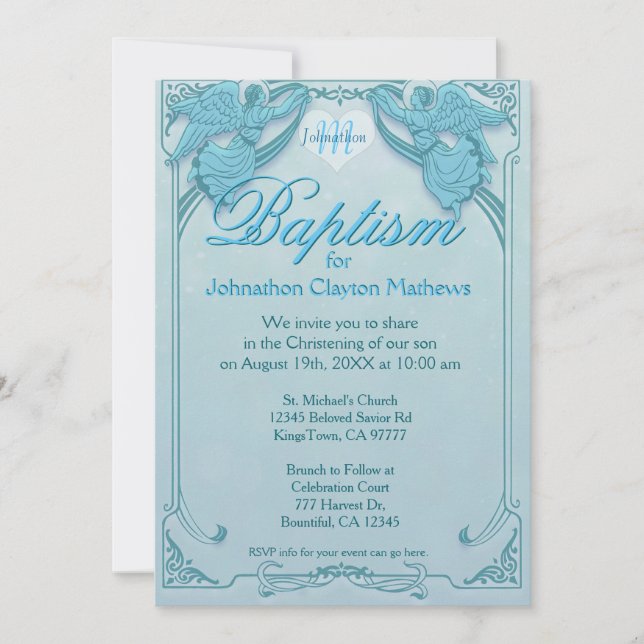 Invitation Baptême | Monogramme Angel (Devant)