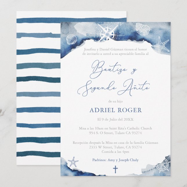 Invitation Baptême nautique 2ème fête d'anniversaire en espag (Devant / Derrière)