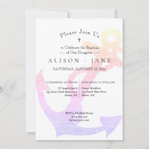 Invitation Baptême Nautique Ancre Pink Lavender Girl