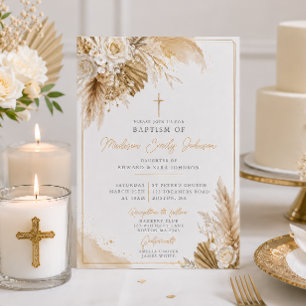 Invitation Baptême neutre Boho Herbe de Pampas
