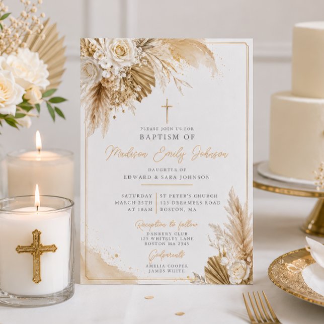Invitation Baptême neutre Boho Herbe de Pampas (Créateur téléchargé)
