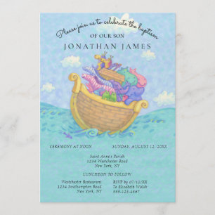 Invitation Baptême Noah's Ark Baby Animals Blue