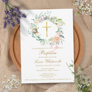 Invitation Baptême Ondoiement Guirlande Florale de la Forêt