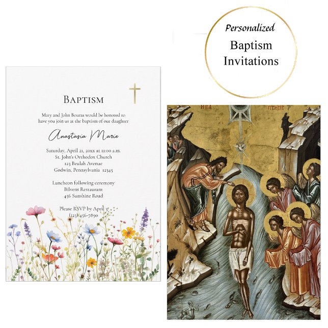 Invitation Baptême orthodoxe Fleur sauvage du printemps (Créateur téléchargé)