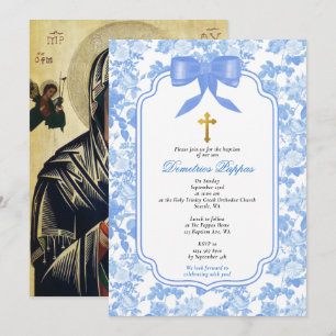 Invitation Baptême Orthodoxe Grec des Roses Bleues