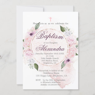 Invitation Baptême ou baptême couronne de Roses floraux