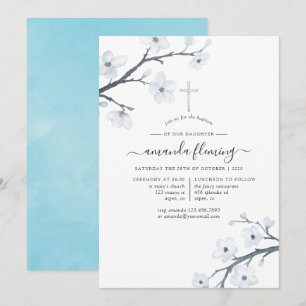 Invitation Baptême ou baptême de fleurs de cerisiers blancs