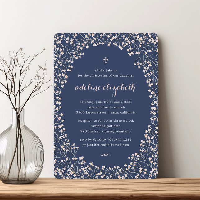 Invitation Baptême ou baptême floral rose pâle (Créateur téléchargé)