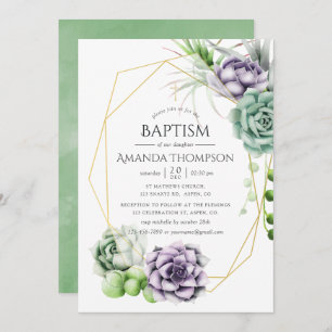 Invitation Baptême ou baptême géométrique Succulent