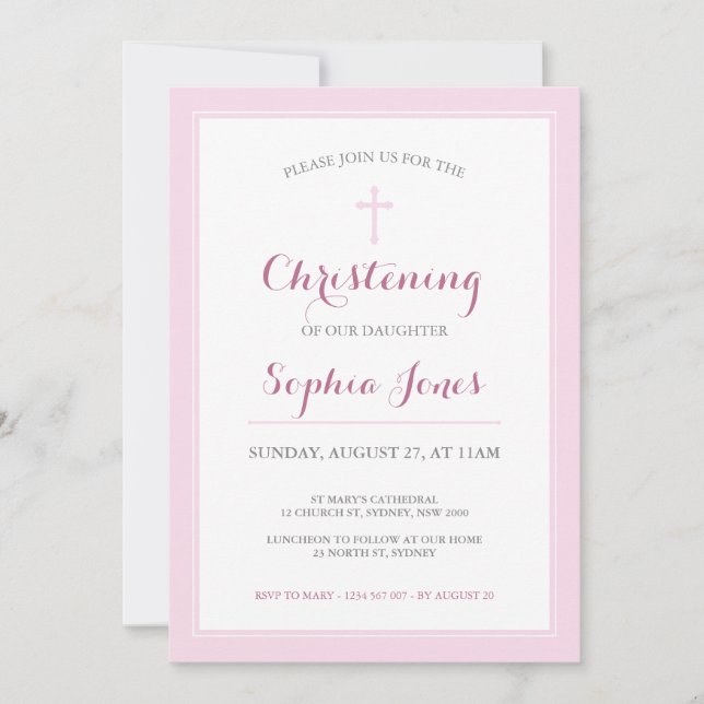 Invitation Baptême ou baptême rose (Devant)