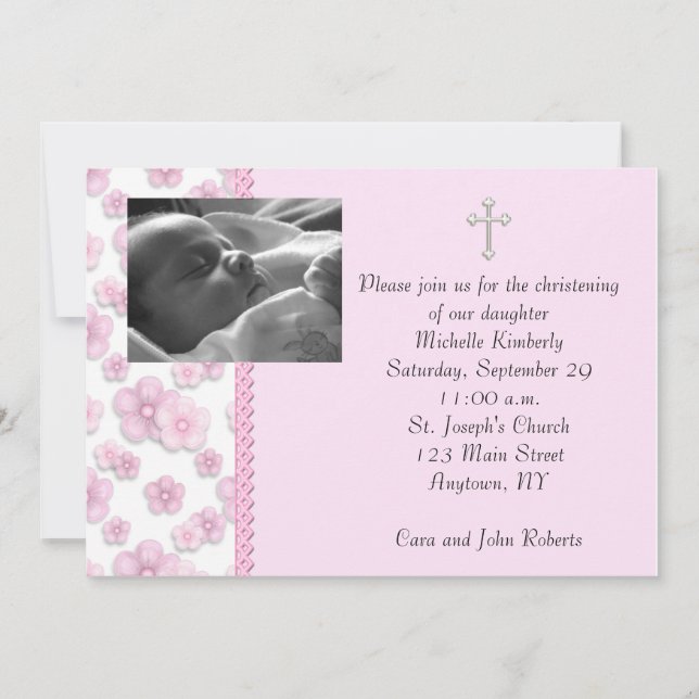 Invitation Baptême ou baptême rose de photo (Devant)